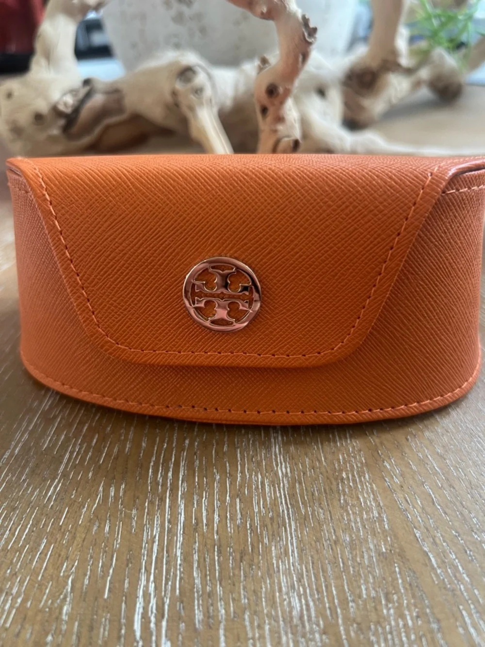 Tory Burch Orange Saffiano Leather Eyewear Case with Logo